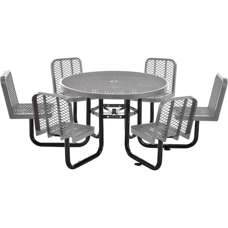 Global Industrial Round Picnic Table, Gray, Expanded Metal, 6 Seats, 46 in 277590GY
